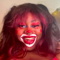 Red and Blue Face Paint Makeover for OnlyFans Model Bunnie