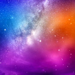 Vivid Space Poster with Rainbow Streaks and Galaxy Design