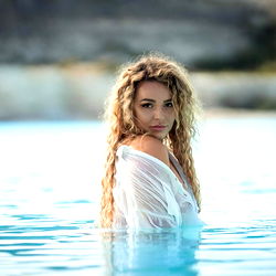 Photogenic Scandinavian Model in Serene Poolside Setting