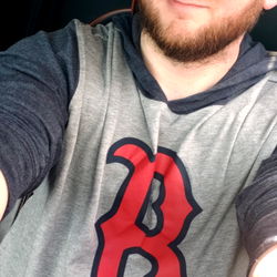 Bearded Man in Boston Red Sox Merchandise