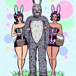 Funny Illustration of Easter-Themed Bunny Costumes with Female Models