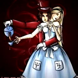 Digital Art: Alice and her Madhatter in a Fantasy Landscape