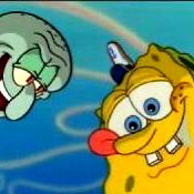 JusLookin' in a Playful Scene with Spongebob and Patrick