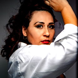 Vintage Photography: Stylish Model in Vibrant Setting,