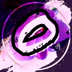 Artistic, abstract design featuring a pink and purple flower with a darker center, set against a textured background. Canadian artist rendition.