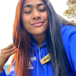 Woman with Long Hair, Smiling and Closed Eyes