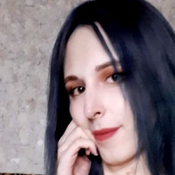 Russian Model Kristi Cat with Long Black Hair and Red Lipstick