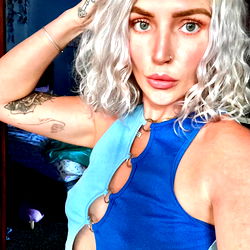 Ashhhh, OnlyFans Model, with Light Blue Top and Necklace