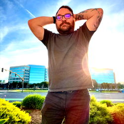 Casually Dressed Man Enjoying the Sun