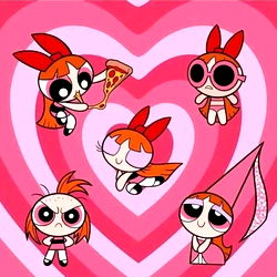 A colorful and dynamic image featuring the Powerpuff Girls, showcasing a range of emotions and character expressions.