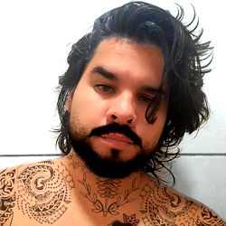 Bearded Man in Tattoos with Long Hair, Anubc66