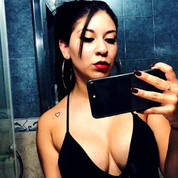 Hot Model Taking Selfie in Black Dress