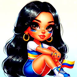 Stylized, colorful digital portrait of a woman with long hair, wearing a sports jersey and shorts. 🌟