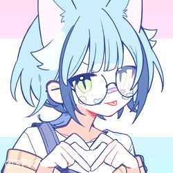 Stylish, Blue-Haired Anime Character with Glasses and a Cute Smile