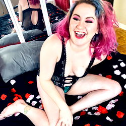 Haley Rose in a Red Velvet Setting, Playful and Seductive