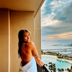 Abigail Martin on Balcony with Ocean View