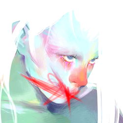 Stylized Character with Red Marks and Crying Expression