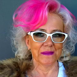 Funky Female with Pink Hair and Purple Lipstick