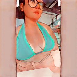 Digital Art Portrait of a Woman in a Blue Bikini