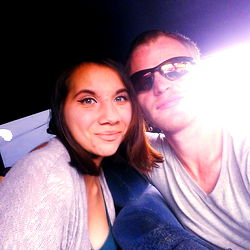 Chris and model pose for selfie