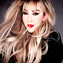 Smoking Blonde Woman with Stylish Smoke Ring