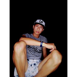 Young Adult Male in Cap, Sunglasses, T-Shirt and Shorts