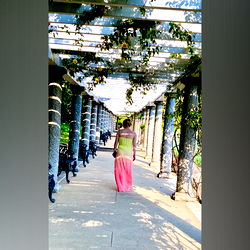 Strolling in a serene garden