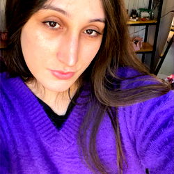 Ashley - Elegant Purple Sweater in Casual Setting