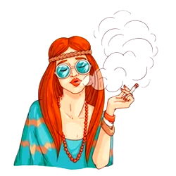 Stylish Smoking Woman in Hippie-Inspired Outfit