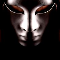 Striking Masked Figure with Hands on Head