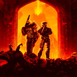 Vivid and Dramatic Scene with Two Characters in a Destructive Environment