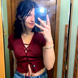 Stylish Alicia19 in a Red Top and Jeans