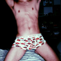 Model Adonis in Underwear, Vibrant Red Lips