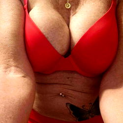 OnlyFans Model Jackie in Red Lingerie Showcasing Her Bikini Line