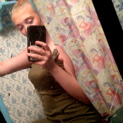 Abbie, Stylish in a Taupe Dress