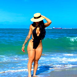 Fitness Model Ana Oliveira Posing in Bikini on Beach