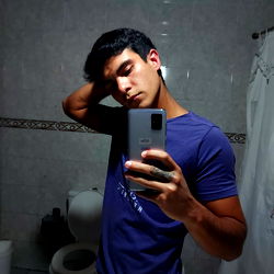 Abe Acherito in a Purple Shirt, Mirror Selfie