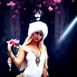 Sophiya, OnlyFans Model with Tribal Headdress and Flowery Background