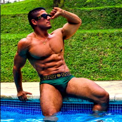 Muscled Latino Model in Swimsuit