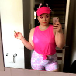 Aimee in a Pink Tank Top and Matching Shorts