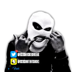 Stylish Masked Individual with Meme Character