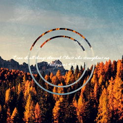 Christian Quote on Pine Trees with Mountains in Background