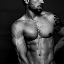 OnlyFans Model Mark NYC, Muscular Physique in Black and White Photograph