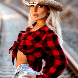 Striking Model Poses for a Train Track Photo