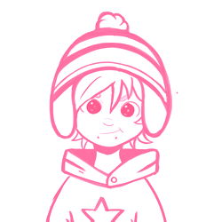 A cartoon drawing of a young boy with a knitted cap and starry eyes, possibly from Bogotá.