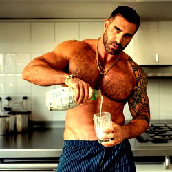OnlyFans Model Apollon in a Kitchen with Milkshake