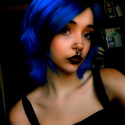 Vividly Blue Hair with Unique Punctuation Marks