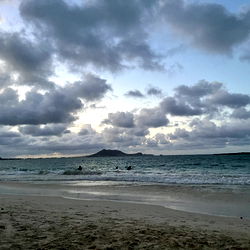 A serene beach scene at dusk