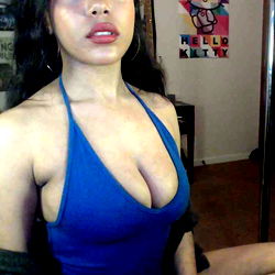 Model in Blue Tankini Top