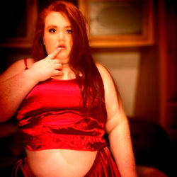 Model Haven in Red Satin Gown